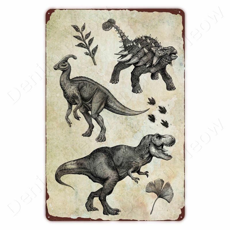 Dinosaur in the Bathroom Wall Art Print Fossil Vintage Metal Tin Sign Club Room Home Decor Animal Bones Poster Painting