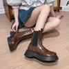 Коричневые женские короткие ботинки в стиле ретро с толстой подошвой, повседневные, осенние, модные, универсальные, ботинки челси, без застежек на платформе, мотоциклетные ботинки