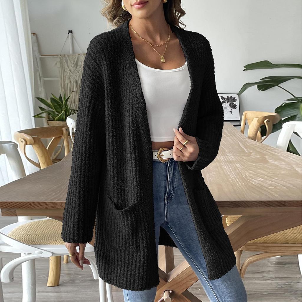 Ladies' And Winter Knitted Sweater Casual Cardigan Double Pocket Sweater Jacket