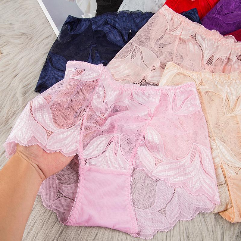 Women's Sexy Lace Underwear Panties Women's Hollow Out Breathable Lingerie Hip-lifting Mid-waist Briefs 2XL