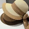 WTEMPO Women's Mesh Bow Retro Elegant Large Brim Foldable Sun Straw Hats Solid Color Casual Versatile Summer Sunscreen Beach Hats