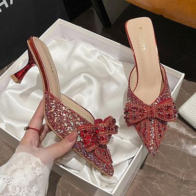 Сексуальные женские шлепанцы с бабочкой из страз, женские роскошные мюли с острым носом, женские блестящие элегантные босоножки на высоком каблуке, женские туфли-лодочки