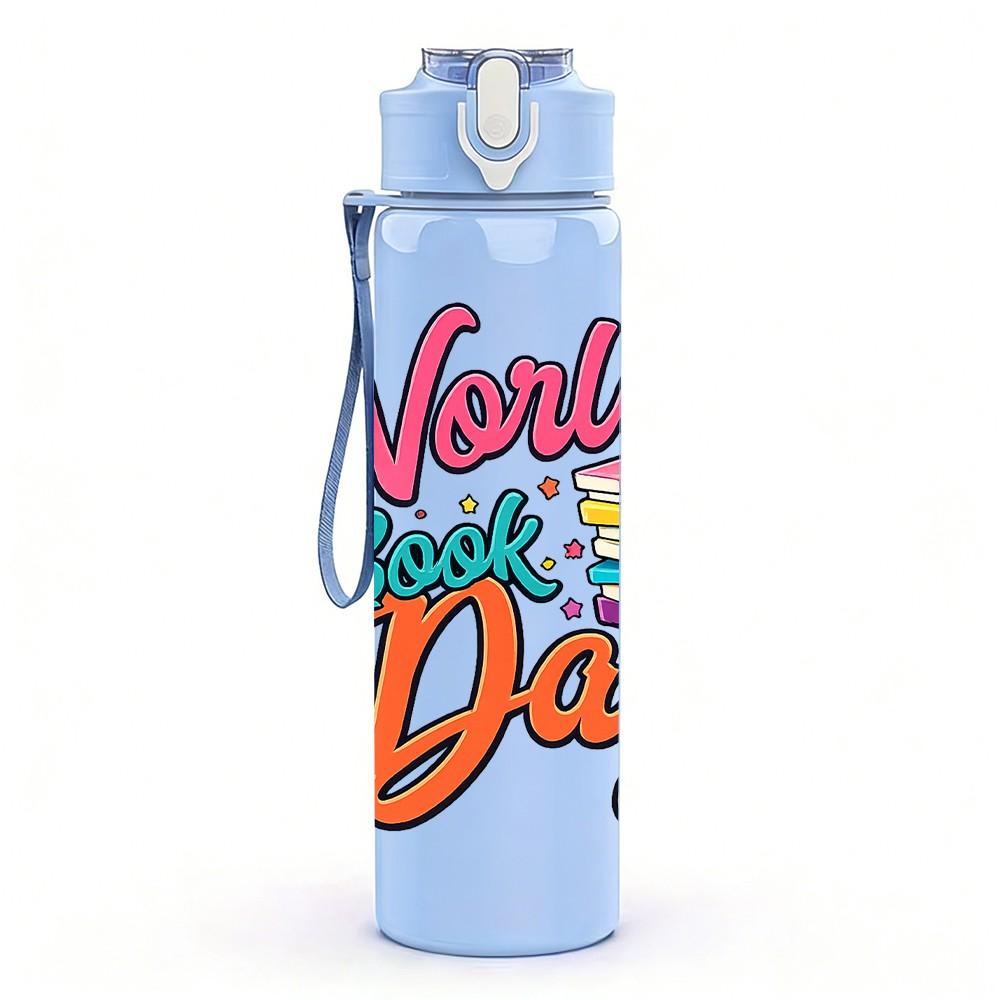 1PC Wonderful World Day Lettering Art 750ml Color Plastic Sports Water Bottle Leakproof Flip Straw Lid Suitable for Sports Office Home Use
