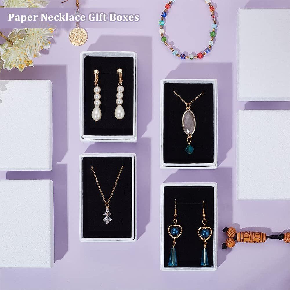 24pcs Texture Paper Necklace Gift Boxes with Sponge Mat Inside Rectangle White 8.1x5.1x2.7cm Inner Diameter:4.6x7.3cm Deep: 2.5cm