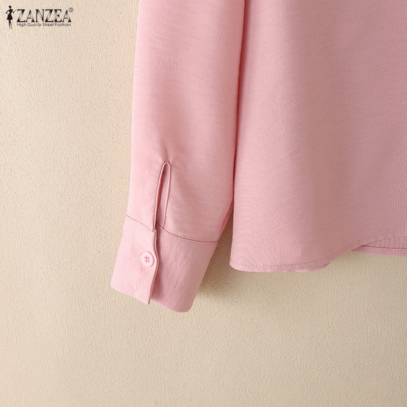 ZANZEA Женская повседневная блузка с отложным воротником, длинным рукавом и кружевной отделкой