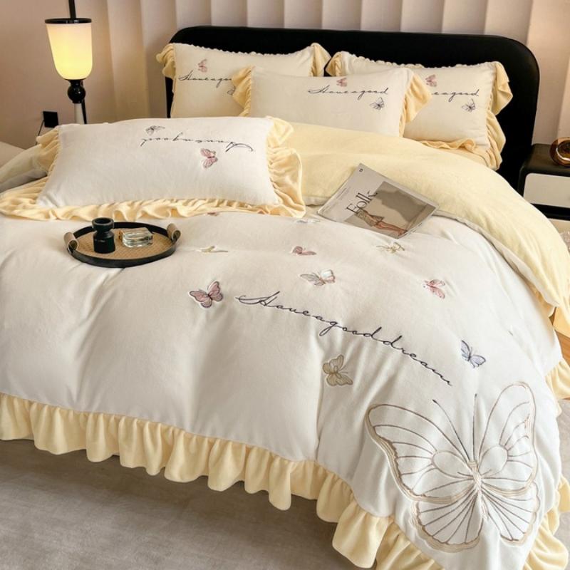 Комплект из четырех предметов из молочного флиса, утепленные простыни, пододеяльник, комплект из четырех предметов в стиле принцессы, постельное белье.