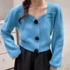 Autumn and Winter Cardigan Short Coat Sweater Women Knitting Pullover Top Square Neck Small Fragrant Lantern Sleeve Cardigan