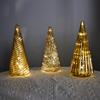 Illuminated Glass Christmas Tree Prelit Christmas Tree Figurine with LED Light Collection Crackled Glass Tree for Home Party