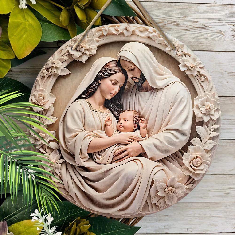 5 шт. Винтажный декор для стен в виде вертепа из дерева - 2D плоский рождественский орнамент с изображением Иисуса и семьи, предварительно просверленные отверстия для легкого подвешивания, идеально подходят для дома и сада