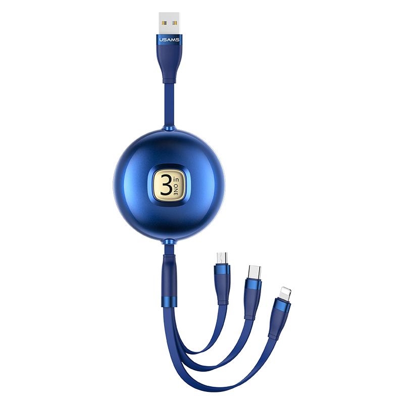 USAMS USB-кабель для зарядки 1 м 3 в 1 для iPhone, кабель Micro USB типа CData, выдвижной дизайн, USB-кабели для телефонов, аксессуары для телефонов