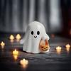 Cute Ghost Figurine with Pumpkin Bag Resin Ghost Halloween Statue Desktop Ornament For Halloween Decoration