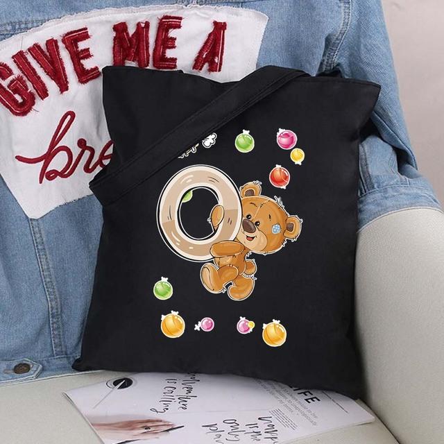 Женская парусиновая сумка-шоппер Harajuku, женская сумка большой вместимости, классическая винтажная сумка на плечо, милая сумка с узором медведя, большая сумка