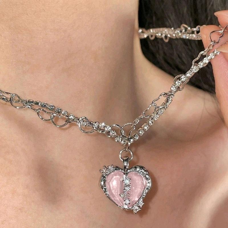 Vintage Goth Heart Pendant Choker Clavicle Chain Necklace For Women Girl Punk Collar Aesthetic Y2K Jewelry Gift