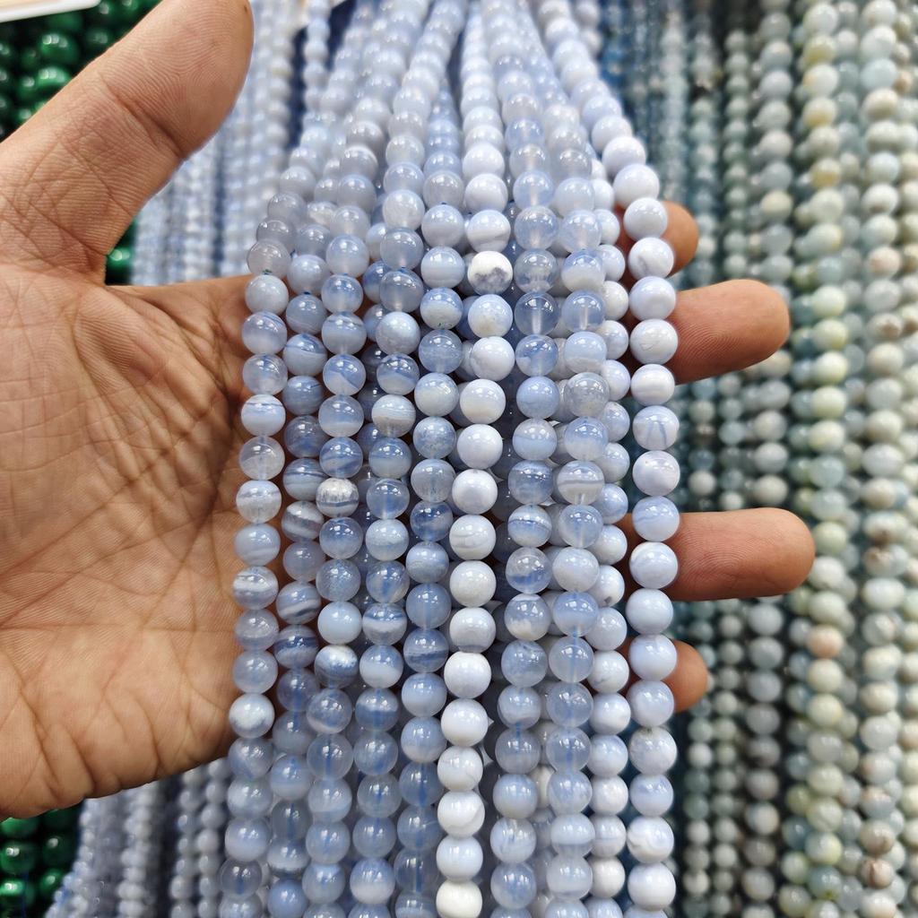 Серия «Синий» Бусины из натурального камня Аквамарин и Голубой кружевной агат для изготовления украшений своими руками