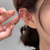 Korean Diamond Star and Moon Tassel Ear Clip - No Piercing, Elegant Earrings