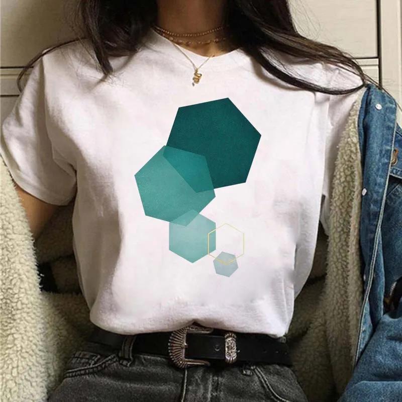 Maycaur 90s Mujaer Clothing Information T-shirt with Geometric Love Print Printed T-shirt for Women's Top
