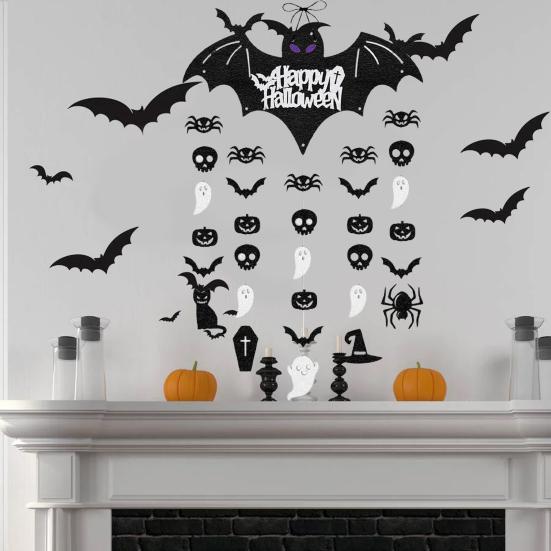 Хэллоуин Черная летучая мышь Подвесная гирлянда Украшение Паук Череп Призрак Тыква Потолочные стримеры для улицы В помещении Стена Дверь Комната Декор