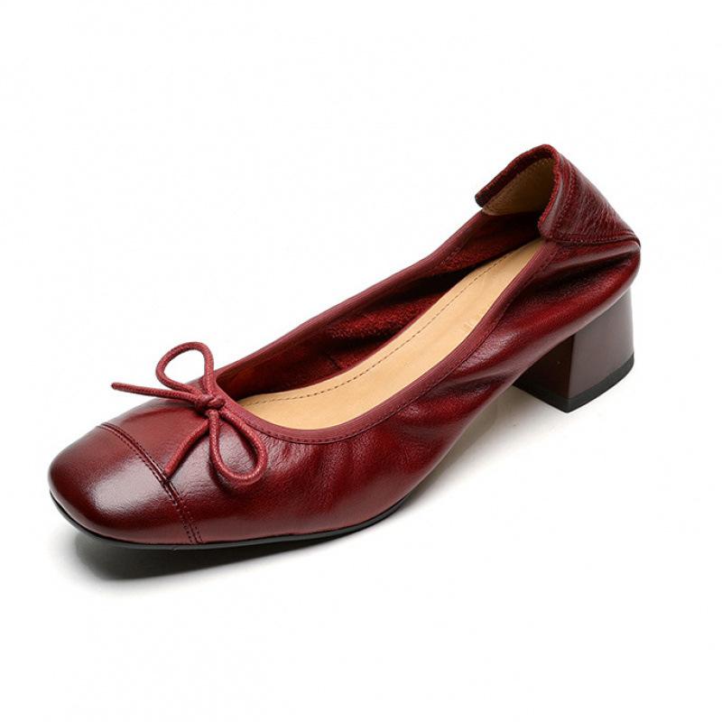 New Women's Fashion Single Shoes, Square Head, Comfortable To Wear In All Seasons, Women's Single Shoes, One Pedal, Square Heel, Large Size Beef Te