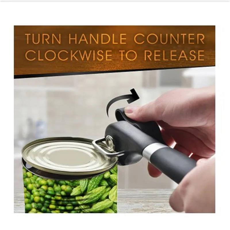 Stainless Steel Kitchen Tool Safety Hand-actuated Can Opener Side Cut Easy Grip Manual Knife for Cans Lids
