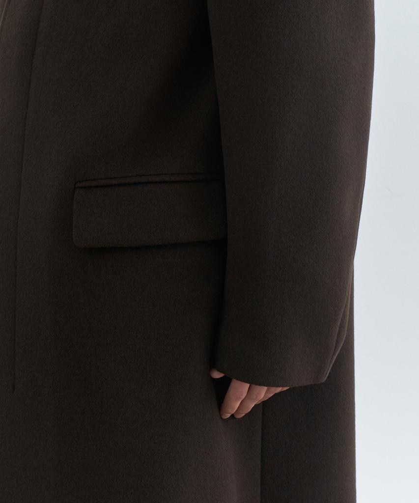 Musinsa Standard Cashmere Blend Over-Shoulder Balmacaan Coat [Dark Brown]