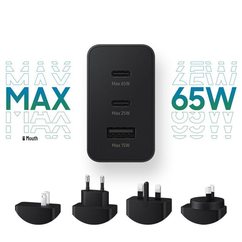 Быстрое зарядное устройство S22 на 65 Вт для Samsung - Двойной порт (USB-C и A) со спецификациями для Великобритании/ЕС/США