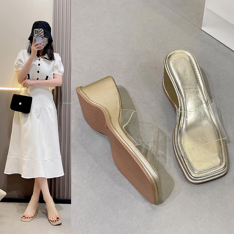 Women's Sandalshigh Heels Slippers  Flip Flops Summer Shoes Pumps Sandalias Transparent Slides Mujer