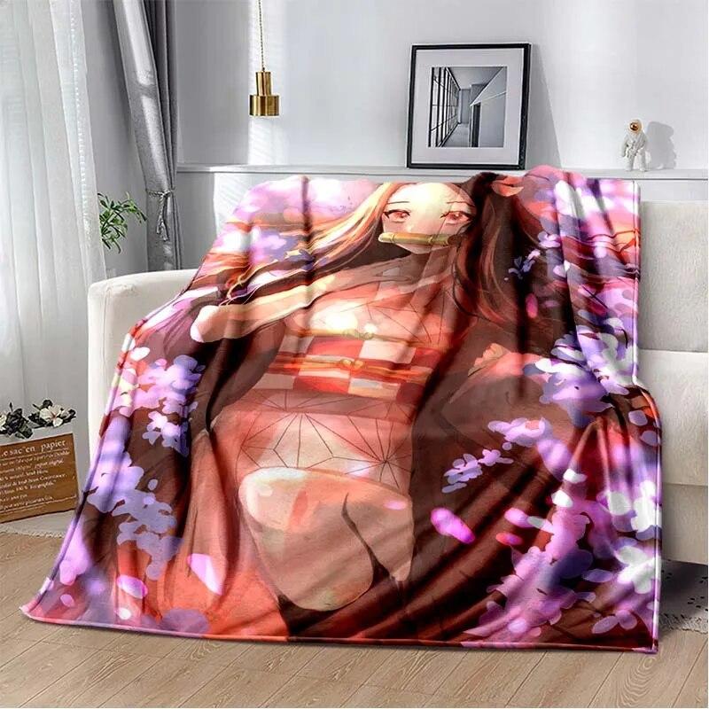 Модное одеяло Demon Slayer-легкое фланелевое покрывало для дивана и кровати, одеяло с цифровой печатью из мягкой фланелевой ткани с червями