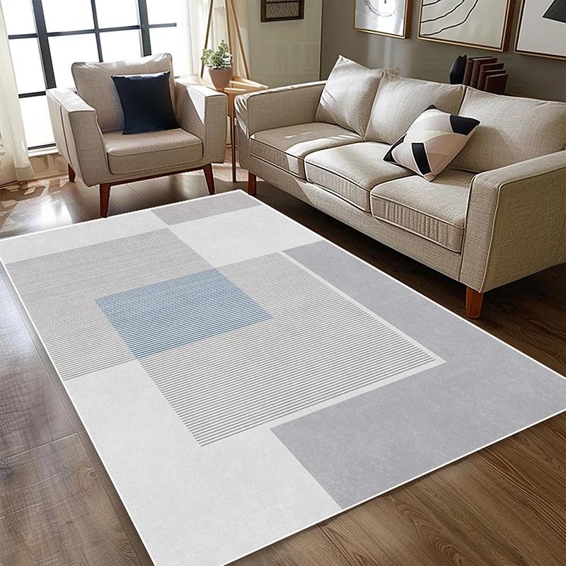 Современный сине-белый ковер для гостиной, простой стиль, украшение дома, диванная зона, моющийся коврик, спальня, прикроватный, нескользящий плюшевый коврик для ног