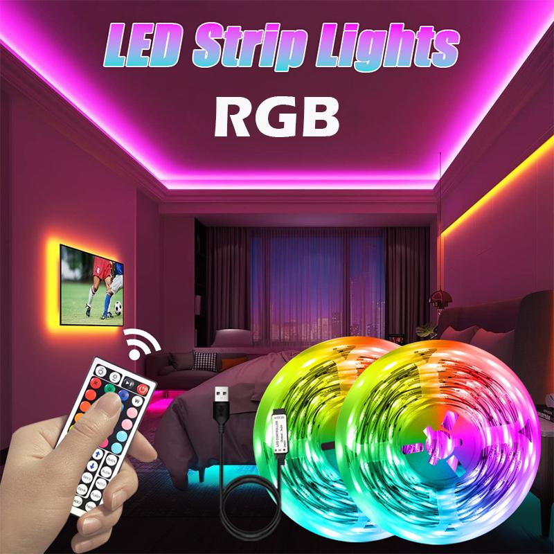 Светодиодная лента 5V USB 5050 SMD RGB, Цветная лента с пультом ДУ 44 клавиши, Гибкая клейкая лампа для декора телевизора