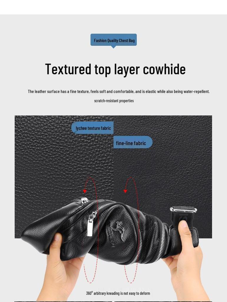 Мужская нагрудная сумка через плечо Satchi из кожи кенгуру - Модный повседневный рюкзак из коровьей кожи