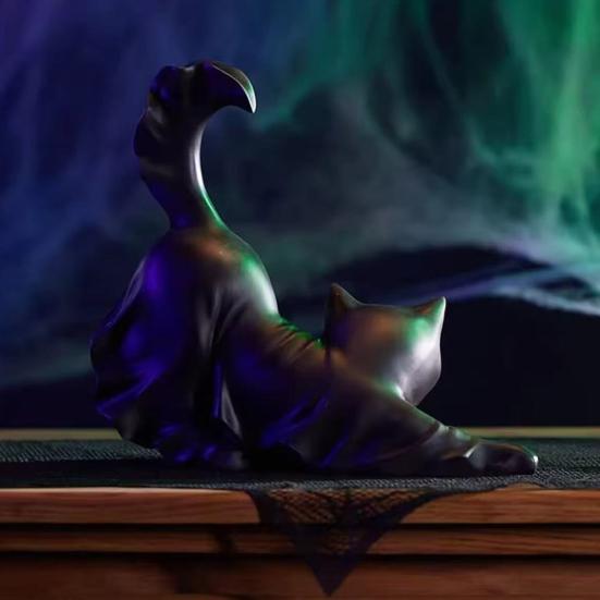 Черная статуэтка кошки-призрака из смолы, фигурка кошки-призрака на Хэллоуин, готическая скульптура кошки для украшения дома, каминной полки, шкафа