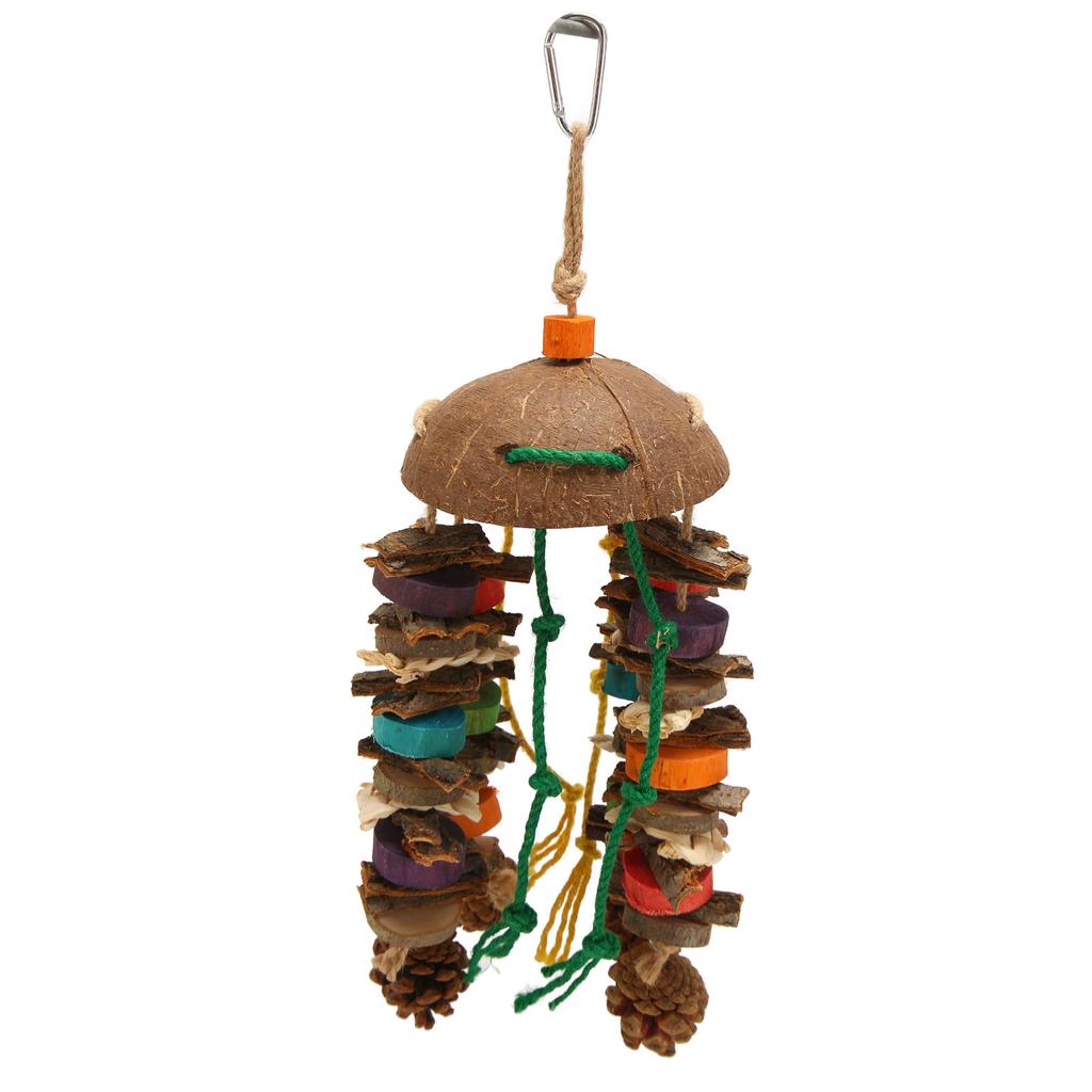 Bird Parrot Cage Toys Coconut Shell Colorful Wood Blocks Bird Chewing Toy for Large Medium Parrot Birds