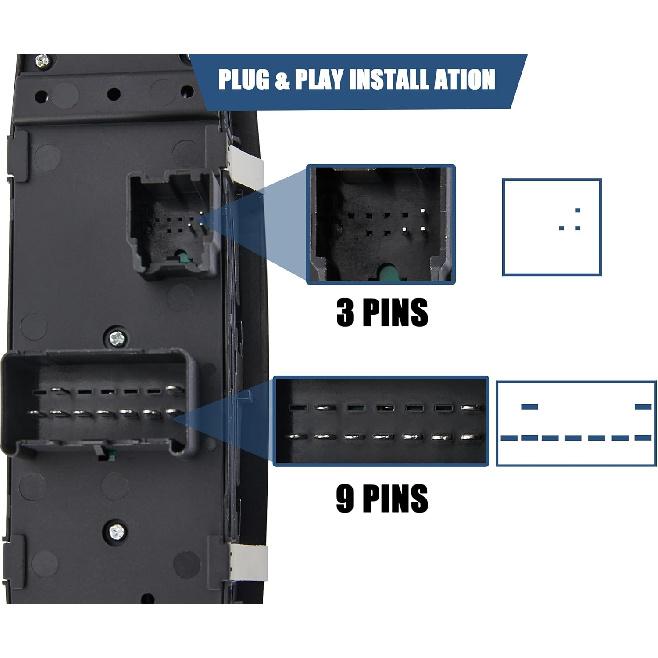 3+9 P.Driver Side Power Window Switch Fits For 2013-2015 Ram 1500 2500 3500 4500/5500,2013-2015 Ram C/V, 12-16 Dodge Grand Caravan, 12-15 Chrysler