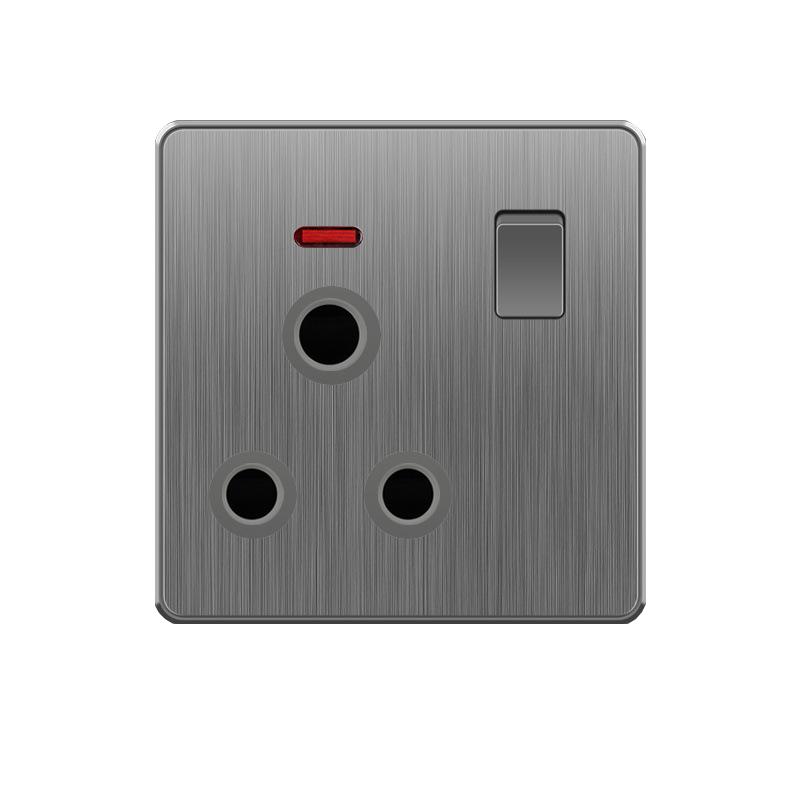 UK Standard 15A Wall  Switch Socket, Black White PC/Wire Drawing Panel AC 220-250V,British Power Socket with Switch with Light