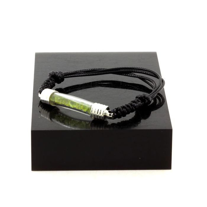 Pierres et Minéraux. Bracelet Peridot brut. Couleur noir.