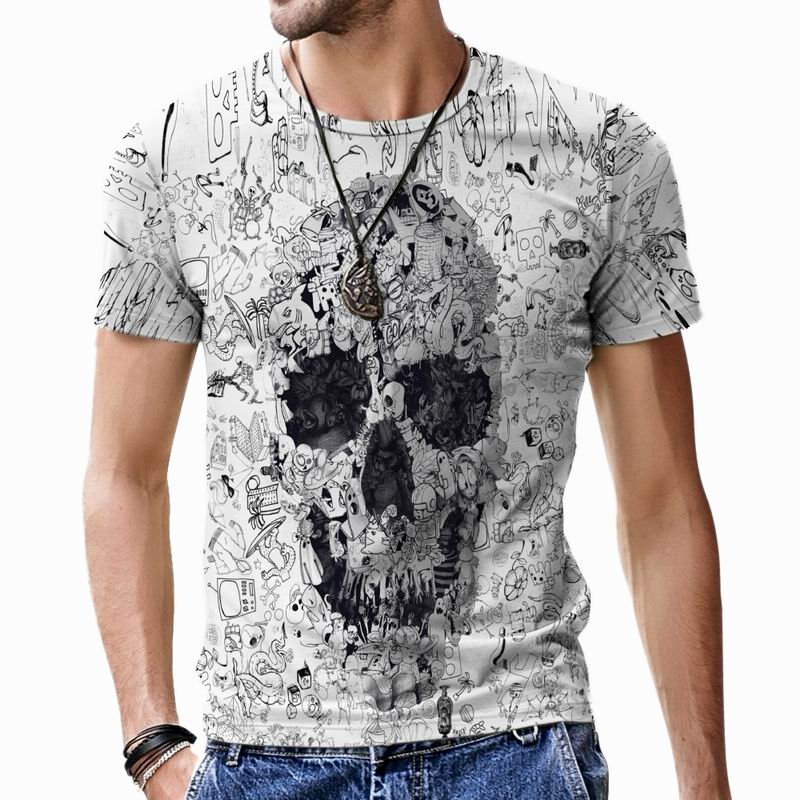 Мужская футболка Terror Skull с коротким рукавом, свободная в стиле хип-хоп, Harajuku, крутая повседневная одежда с 3D принтом, забавные топы большого размера, дышащие мужские