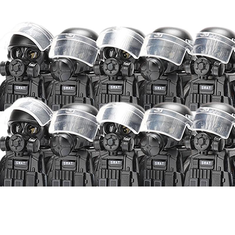 Городская полиция Китай Спецназ Конструктор Штурмовой солдат Фигурки SWAT Маска газовой защиты Военное оружие Кирпичики Игрушки Дети