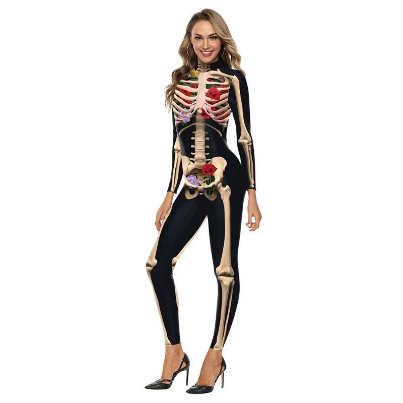 New Rose Human Skeleton Stage Performance Clothing Tight Elastic One-piece Clothing -0