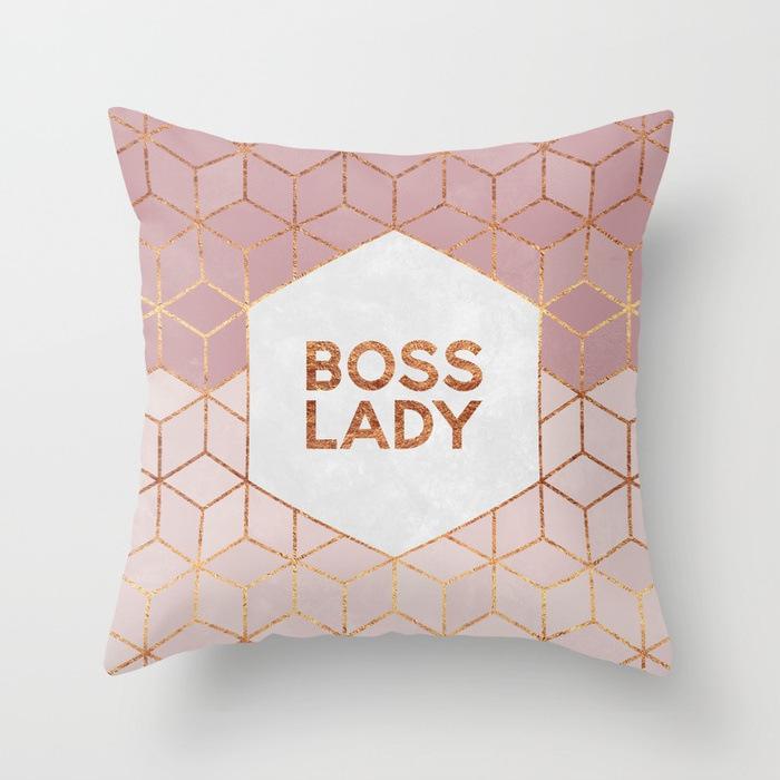 New Simple Geometric Sofa Pillow Cover, Pink Polyester Home Office Pillow Cover, Peach Skin Pillow