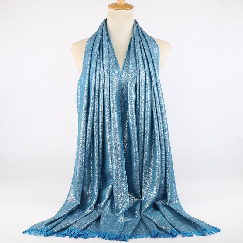 Блестящий люрекс хлопок золото хиджаб шарф женский серебряный кисточки шали мусульманские шарфы головной платок однотонные обертывания повязка на голову пашмина столы
