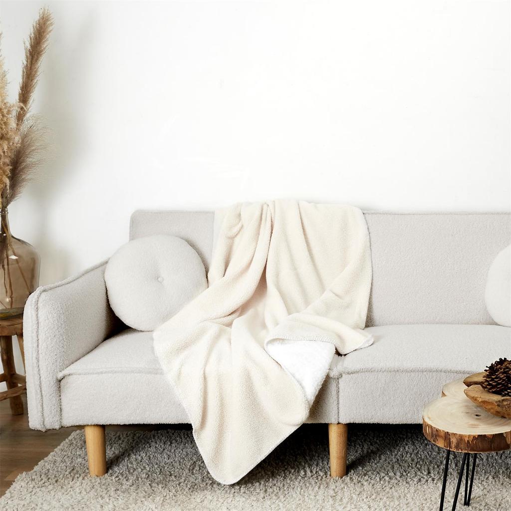 Blanket 120X150Cm Sherpa Ecru Fluffy Soft Made Of Polyester
