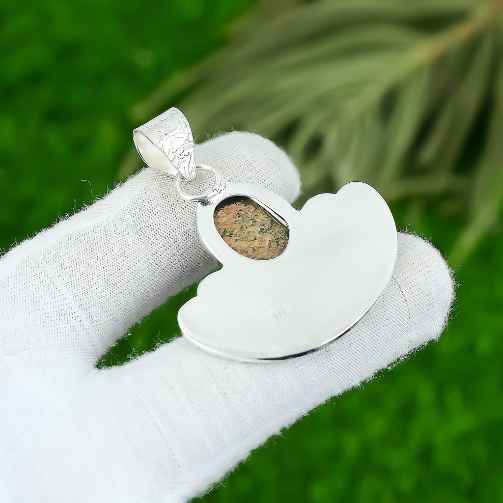 Sterling Silver Oval Natural Grass Garnet Bezel Wife Anniversary Trendy Pendant