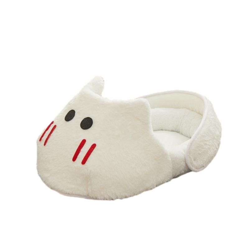Зимняя теплая тапочковая лежанка для кошек, уютный плюшевый домик для питомцев для домашних кошек, мягкий удобный коврик для питомцев с нескользящим дном