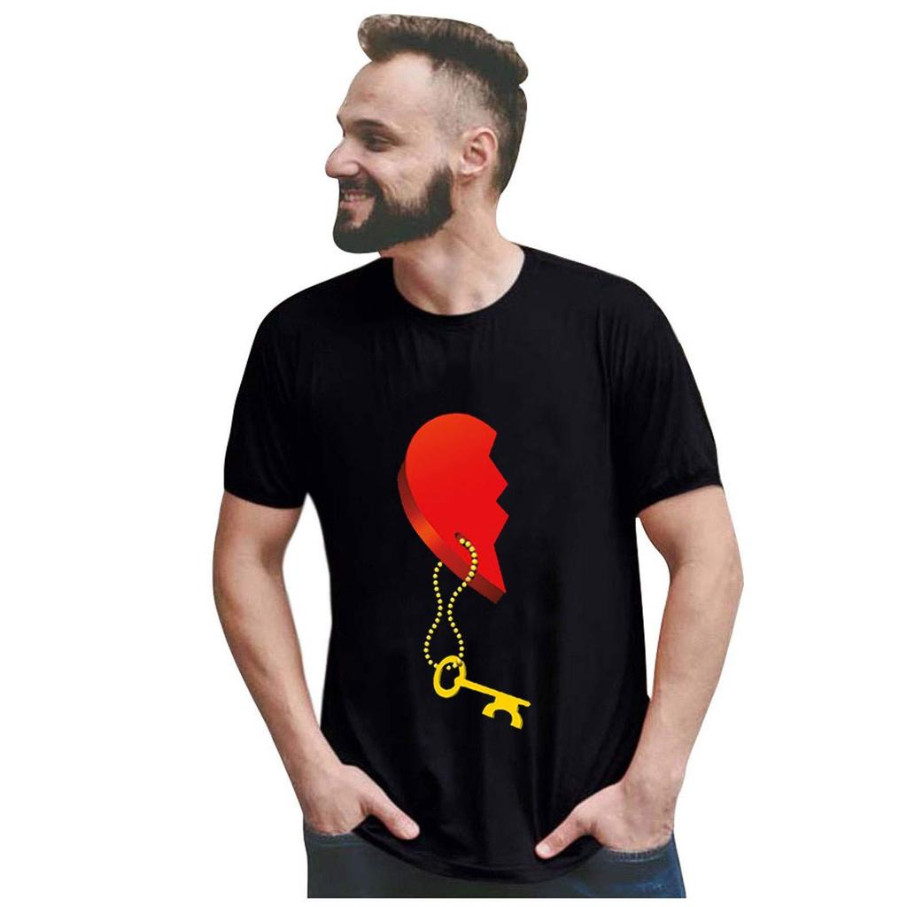 Men Women Valentine's Day Blouses Round Neck Letter Love Print Couples Shirts Tops