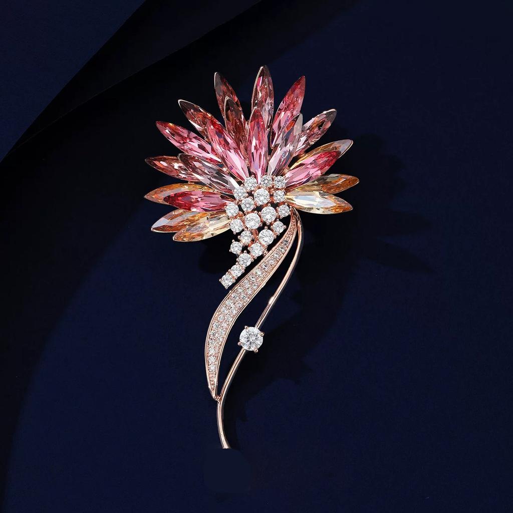 Высококачественная и элегантная брошь-булавка с градиентными кристаллами, цветок в стиле легкой роскоши и высокого класса