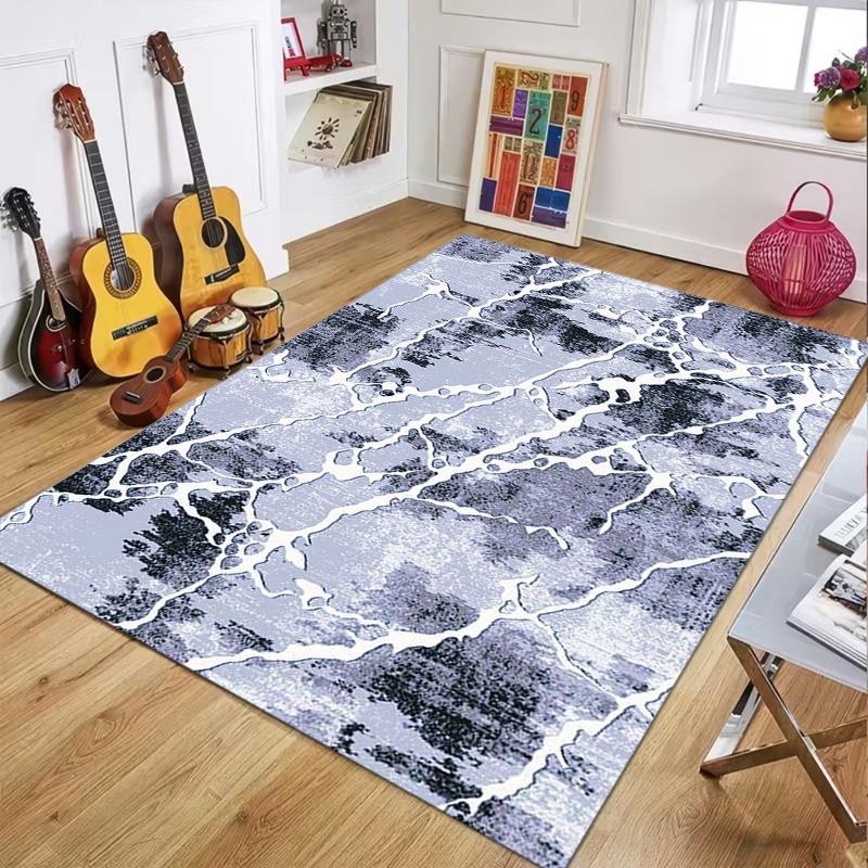 Abstract Marble Pattern Area Rug Contemporary Gray Gold Vein Non Slip Floor Mat for Living Room Bedroom Office Home Decoration
