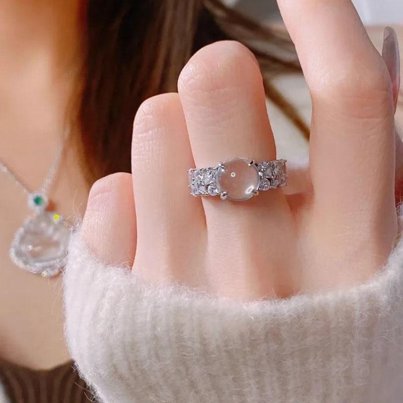 Легкие роскошные старинные инкрустированные эллиптические кольца из натурального ледяного халцедона для женщин, элегантные и модные, нежные стильные ювелирные изделия