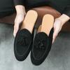 New Men Green Black Half Slippers Driving Shoes Man Casual Patent Leather Suede Mules Moccasins Loafers Shoes for Men
