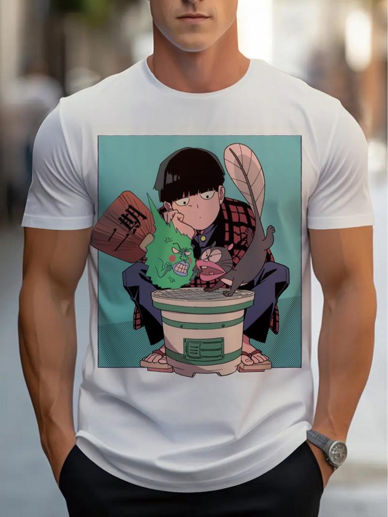 Men's all-over printed T-shirt - white short-sleeved round neck summer casual T-shirt