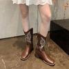 Fashion Spring Autumn Square Toe Middle Heel Half High Boots for Women 2025 Novelty Chic and Elegant Trend Leather Mid Calf Shoes Woman